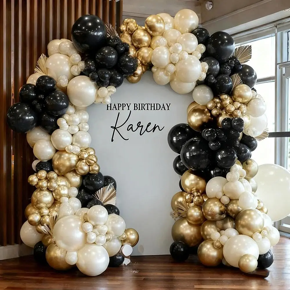 Black White  Balloon Garland Double Stuffed,  Sand Champagne  Balloons Cream Beige Balloon Arch Kit for Birthday Graduation Wedding Bachelorette Engagement Party Decorations