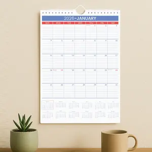 2026 Wall Calendar Monthly Planner, Blue Grid Design, Large Space for Handwriting, Holiday Marking, Home Office Study Planning