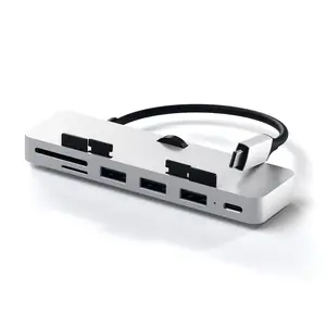Satechi Aluminum Type-C Clamp Hub Pro with USB-C Data Port, USB-A 3.0 Data, Micro/SD Card Reader - Compatible with 2020/2019/2017 iMac & iMac Pro, Does Not Fit 2021 iMac (Space Gray) Type C Usb Usb C Interface