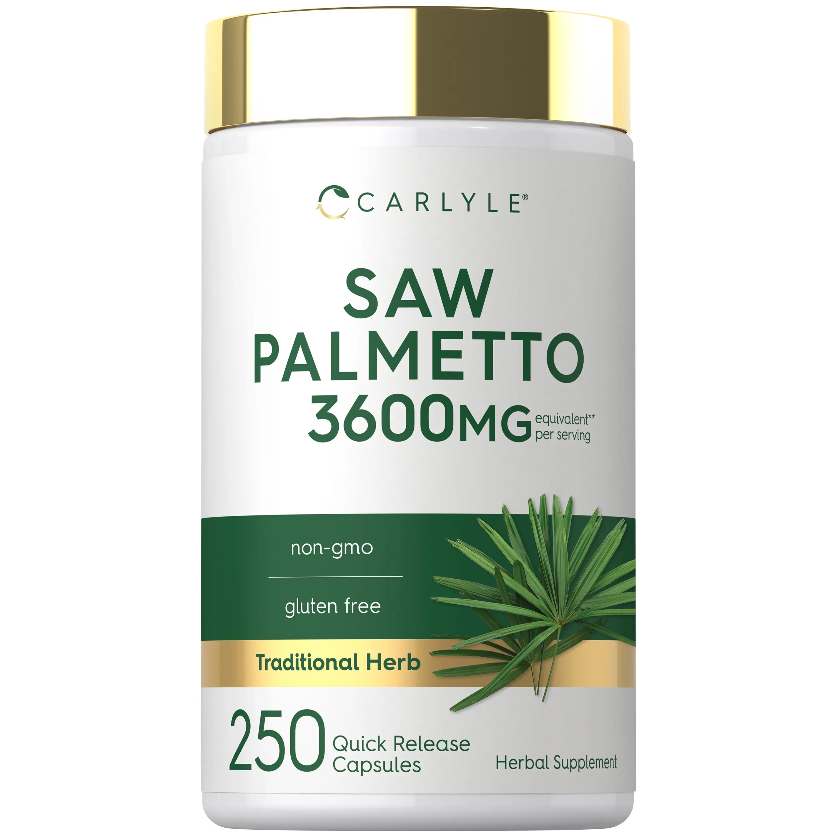 Carlyle Saw Palmetto for Men and Women | 3600 mg | 250 Capsules | Herb Extract Supplement | Serenoa Repens | Non-GMO and Gluten Free