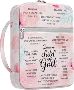 Bible Cover for Women Floral Scripture Case with Handle and Zipper Pocket Christian Book Bag Fits Standard Size Church Gift for Faith and Prayer