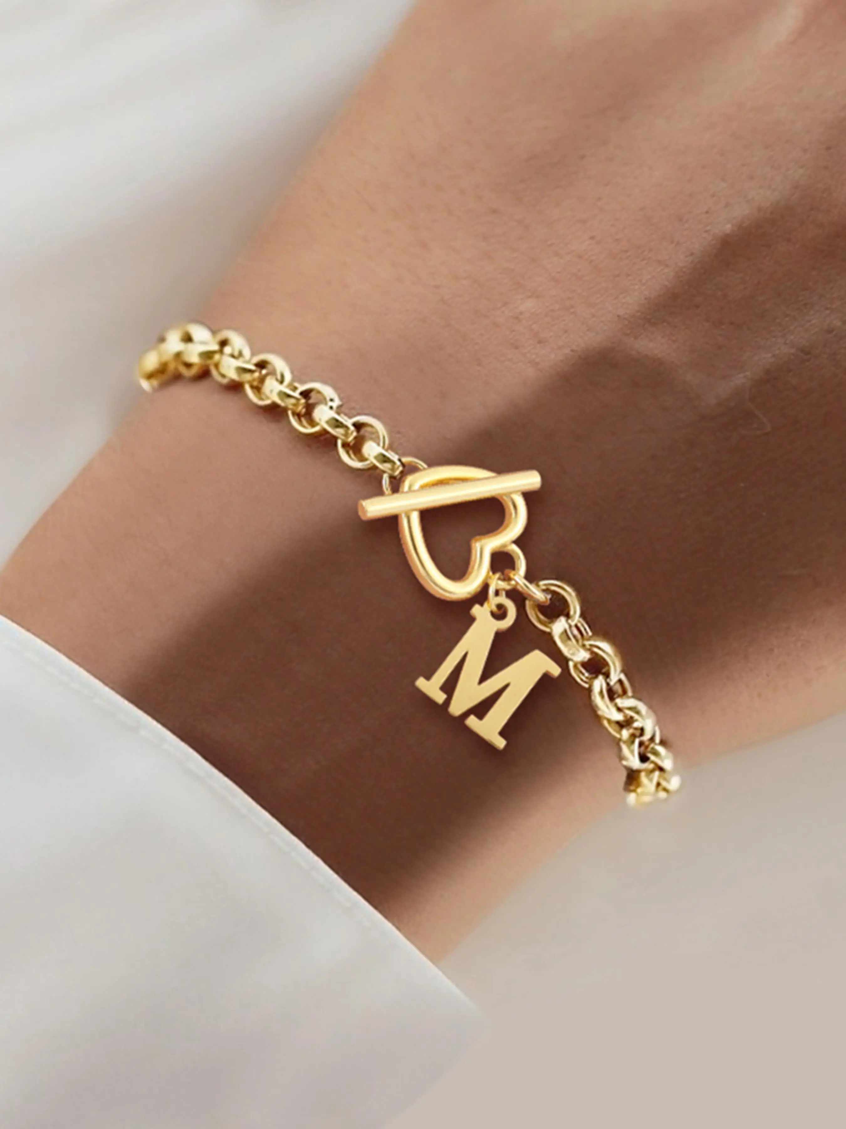 Letter & Heart Design Bracelet, Fashionable Jewelry for Women for Party, Daily Clothing Decor, Trendy All-match & Exquisite Jewelry for Birthday Gift