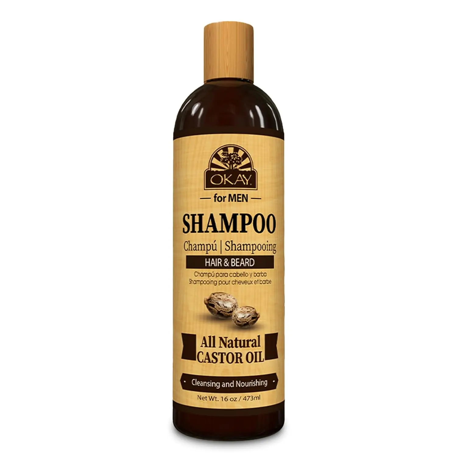 OKAY for MEN Castor Oil Hair & Beard Shampoo – Hydrating & Strengthening Formula for Growth & Repair – Sulfate-Free, Natural Beard & Hair Cleanser – 16 oz
