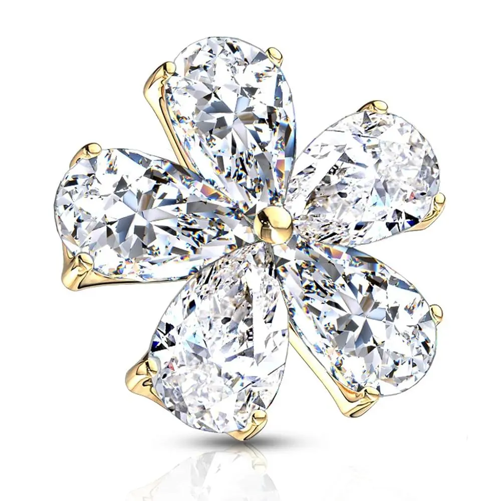 Fifth Cue Rose Gold Cubic Zirconia Floral Dermal Anchor Top, 14G Surgical Steel, Internally Threaded, No 5-Pear Design