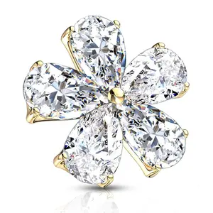 Fifth Cue Gold Clear Five Pear CZ Flower 14G Surgical Steel Internally Threaded Dermal Anchor Top