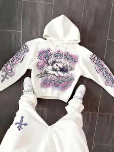 Men's Fall Winter Fleece Hoodie and Sweatpants Set, Angel Child Cross Graphic Print, Casual Simple Style, Home/wear Outdoors