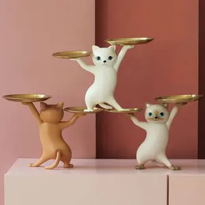Cat Design Serving Tray Statue, Cute Animal Design, Cute Collectible Figurines, 1 Count Creative Desktop Storage Ornament, Home Decor for Living Room, Bedroom and Office, Room Decor Home Accessory Decorative Sculpture