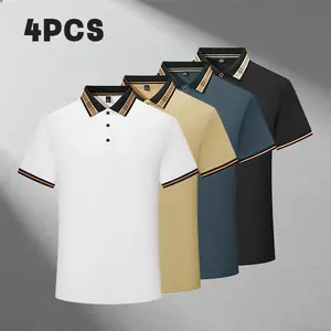 Men's 4-Pack Classic Polo Shirts Plaid Collar Short Sleeve Business Casual Tees