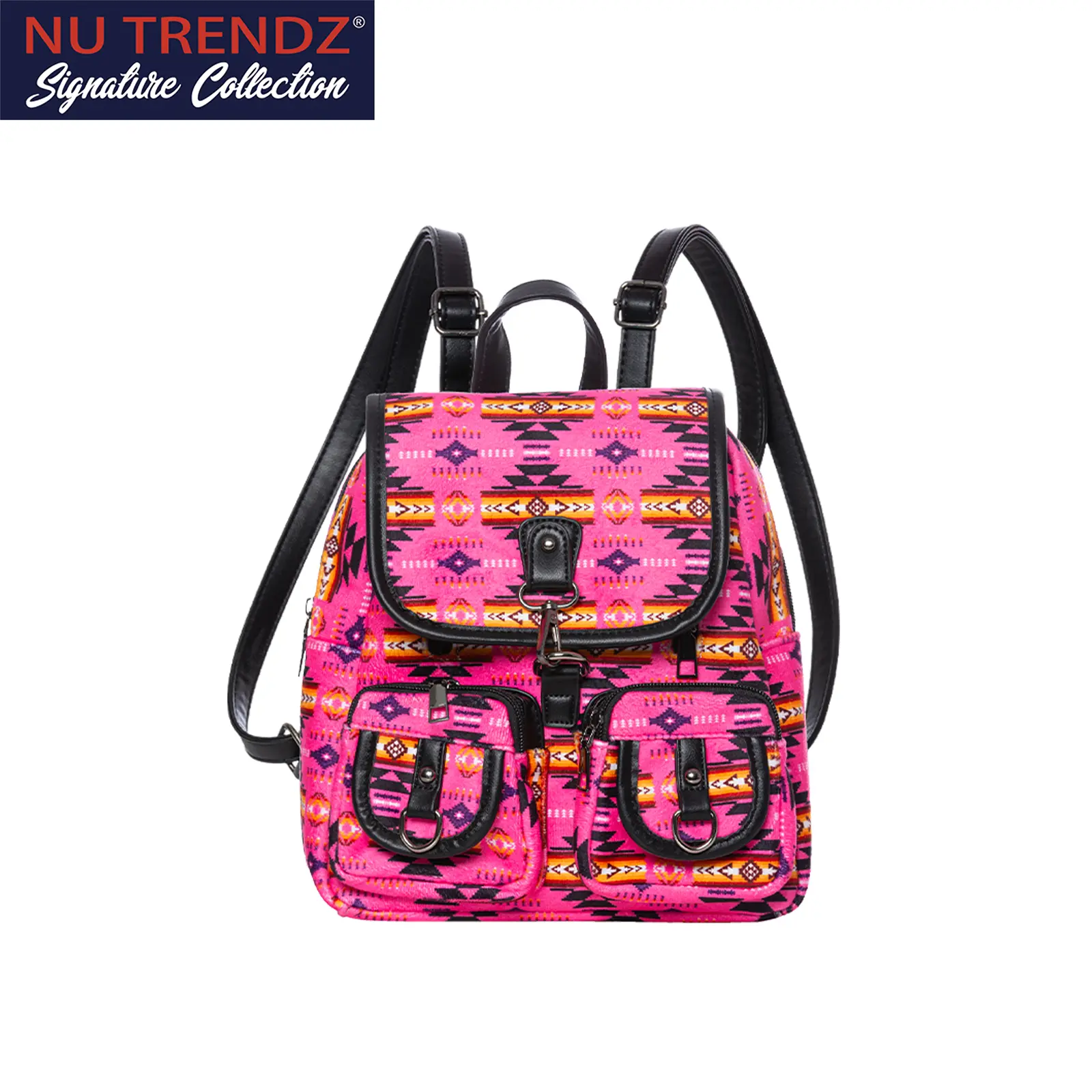 Nu Trendz Women's Boho Aztec Native American Small Casual Backpack - Breathable High-Quality Cotton, Adjustable PU Leather Straps, Multiple Pockets, Secure Inner Zip, Durability - For Sisters, Mothers Daily Shopping, Travel