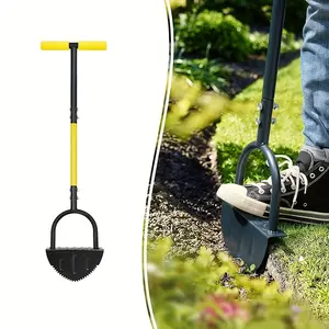 Lawn trimming shovel, serrated gardening tool, lawn edge grinding tool, crescent edge grinding machine, T-handle, long-handled sidewalk grass edge grinding machine, used for precise lawn edge grinding and land clearing.