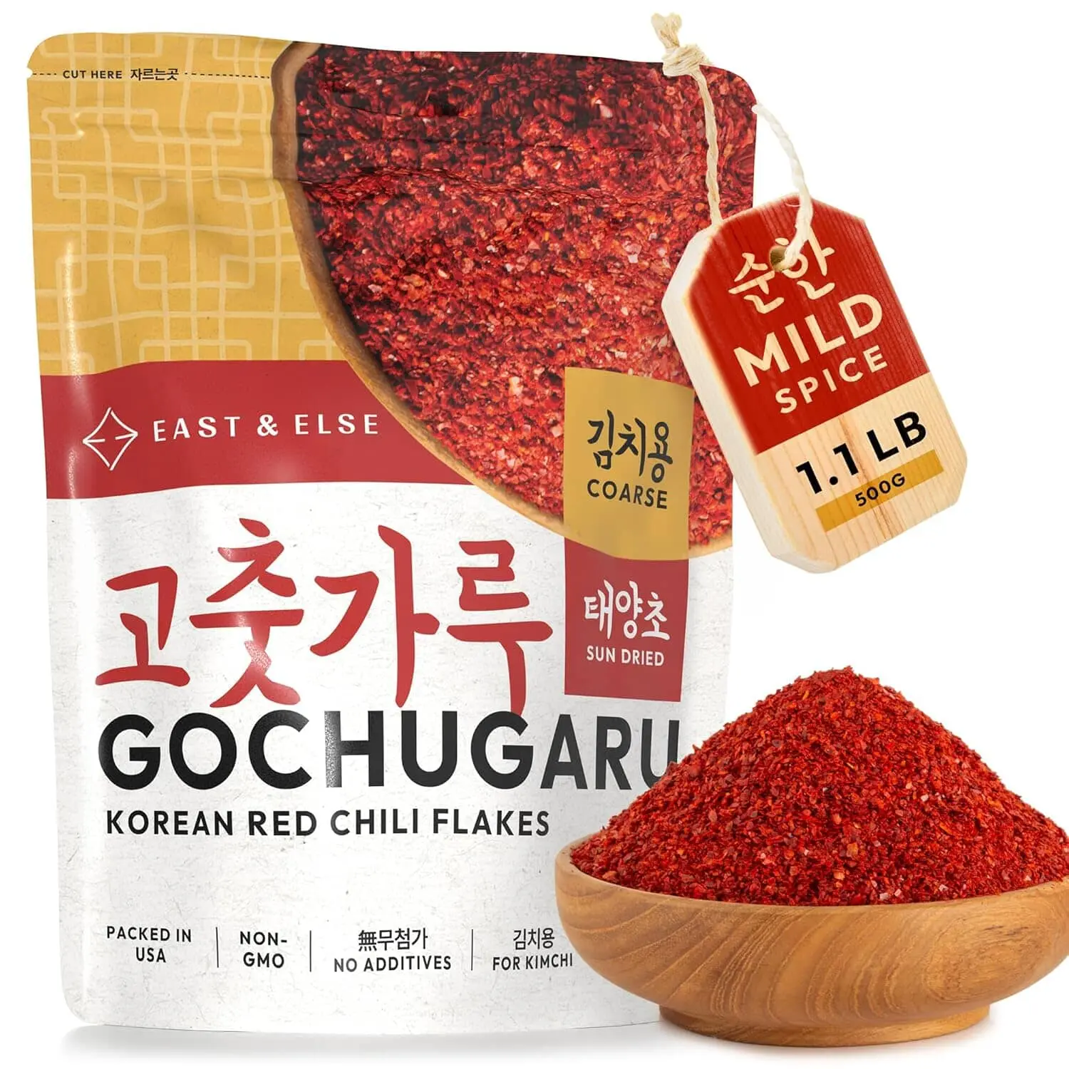 East and Else Gochugaru – Korean Red Chili Pepper Flakes (Coarse Grind), Premium Sun-Dried Chili for Kimchi & Cooking