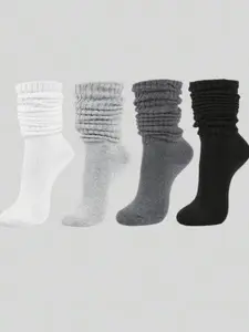 Women's Socks 2/3/4/6 Pairs, Autumn Winter Knitted Socks, Casual Stacked Socks, Moisture-Wicking, Comfortable Soft