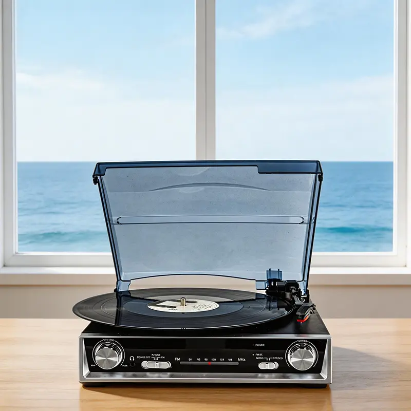 Vintage Belt-Drive Vinyl Record Player with Built-in Speaker, 3-Speed Turntable, FM Radio, 3.5mm Music Output, Line Out, Headphone Jack, Home Decoration, Valentine's Gift for Family & Friends