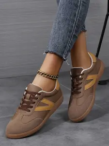 Women's Classic Vintage Flat Fashion Patchwork Sneakers, Casual Walking Shoes, Anti-Slip Trainers for Daily & Sports Wear