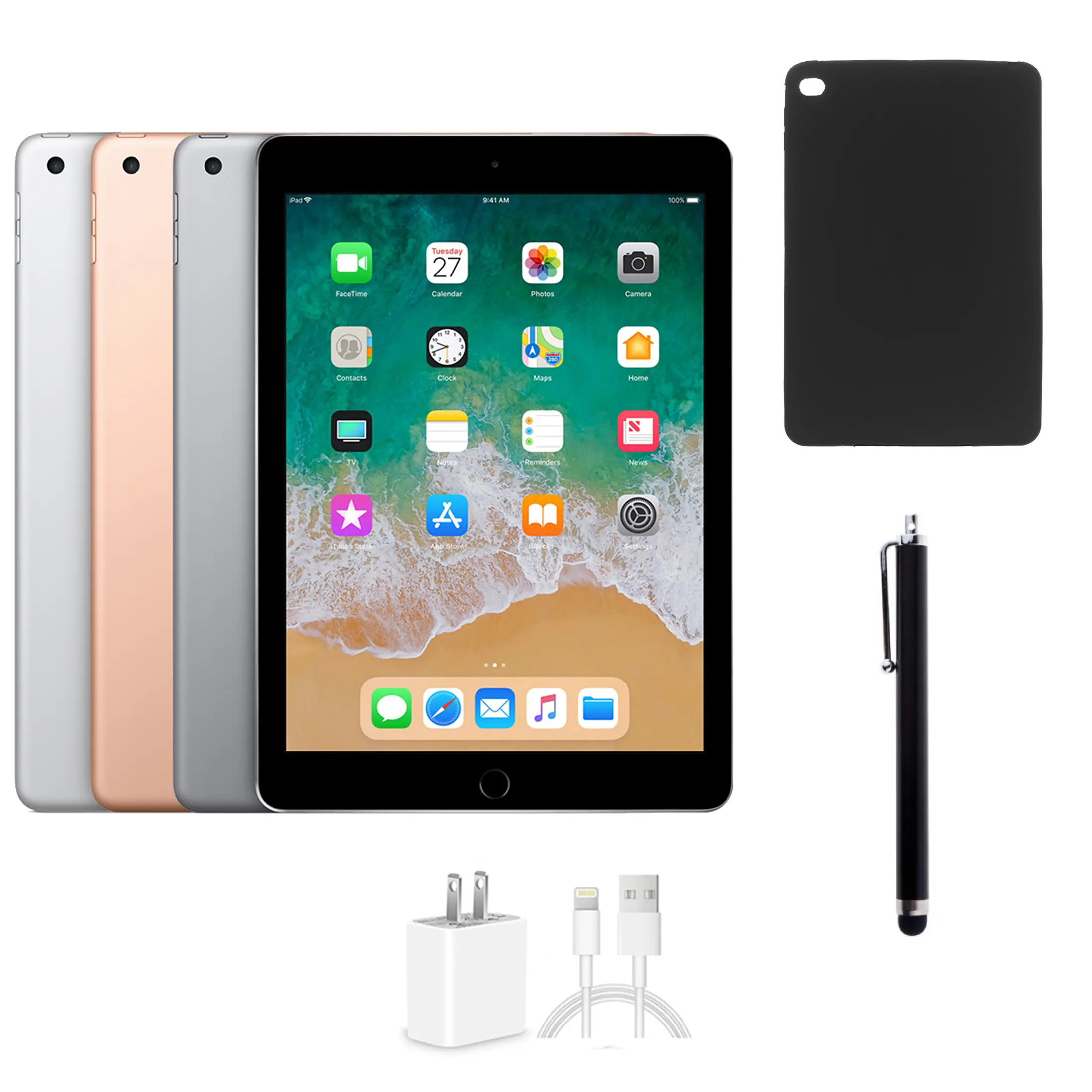 Refurbished Apple iPad 9.7-Inch, 32GB-128GB, Wi-Fi Only, All Colors, Bundle: Protective Case, Stylus, and Charger (Good)