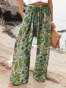 Women's Fashion Boho Floral Print Artistic Bohemian Wide Leg Pants, Comfortable and Stylish, Suitable for All Seasons, Smooth Texture, Perfect for Casual Outing