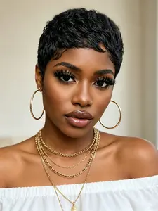 Pixie Cut Human Hair Wigs Gifts Burgundy Machine Made Short Straight Layered Wig for Women Natural Daily Party Cosplay Gift Use