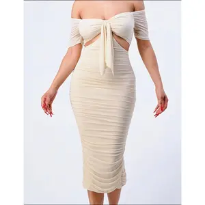Beige Rushed Dress