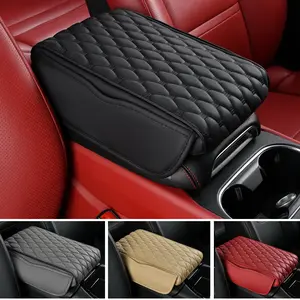 Memory Foam Car Center Console Cover, PU Leather Armrest Pad Cover, Universal Car Arm Rest Seat Storage Box Mat Waterproof Non Slip Interior Accessories (Black) -Size 12.6''*8''
