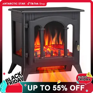 【TikTokShopBlackFriday】22-inch 3D Infrared Electric Fireplace - 1500W Freestanding Heater with Thermostat, Realistic Flame Effect for Indoor Use