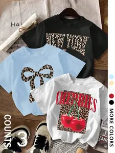 Women's Cherry Print Round Neck Tee, Fashion Casual Crew Neck Short Sleeve T-shirt for Daily Holiday Vacation Outdoor Wear, Ladies Clothes for All Seasons, Top