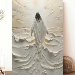 Jesus Walking on Water Canvas Painting Poster – Spiritual Wall Decor, Divine Light Modern Canvas Art, Ready to Hang Artwork, Christian Gift  wall decor wall art Waterproof and does not absorb waterwood frame wall ,protect you