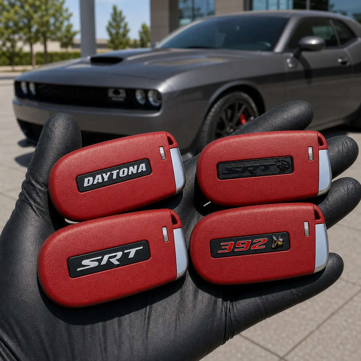 Dodge Key Fob Cover Case Shell - 5/6 Button Remote Protect for Charger Challenger Durango RAM TRX, Multiple SRT Hellcat Redeye Demon Trackhawk Logo Options, Swap Easily Transfer Parts Keychain Included