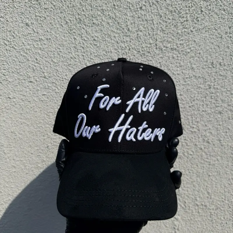 for All Our Haters - Black Cap with White Embroidery and Silver Studs