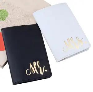 Elegant Hot Stamping Mr&Mrs Passport Cover Travel Wedding Credit Card Holder Business ID Wallet in Black & White Options
