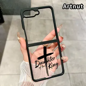 King's Daughter Cross Pattern Shockproof Folding Case for Z Flip 7/6/5/4, Central Axis Guard and Camera Protection Transparent Silicone TPU Phone Case