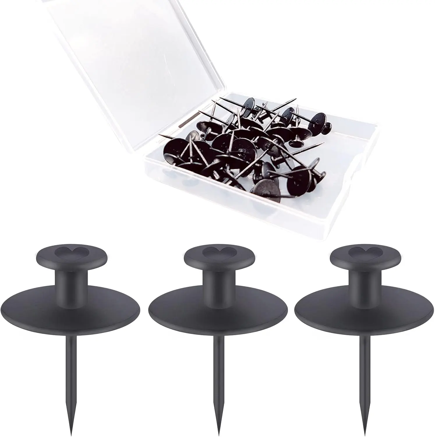 30-Count Elegant Stainless Steel Decorative Thumb Tacks, Rust-Resistant Durable Double-Headed Push Pins, Renter-Friendly Nail-Free Synthetic Wall Hooks for Drywall Cork Board (Black)