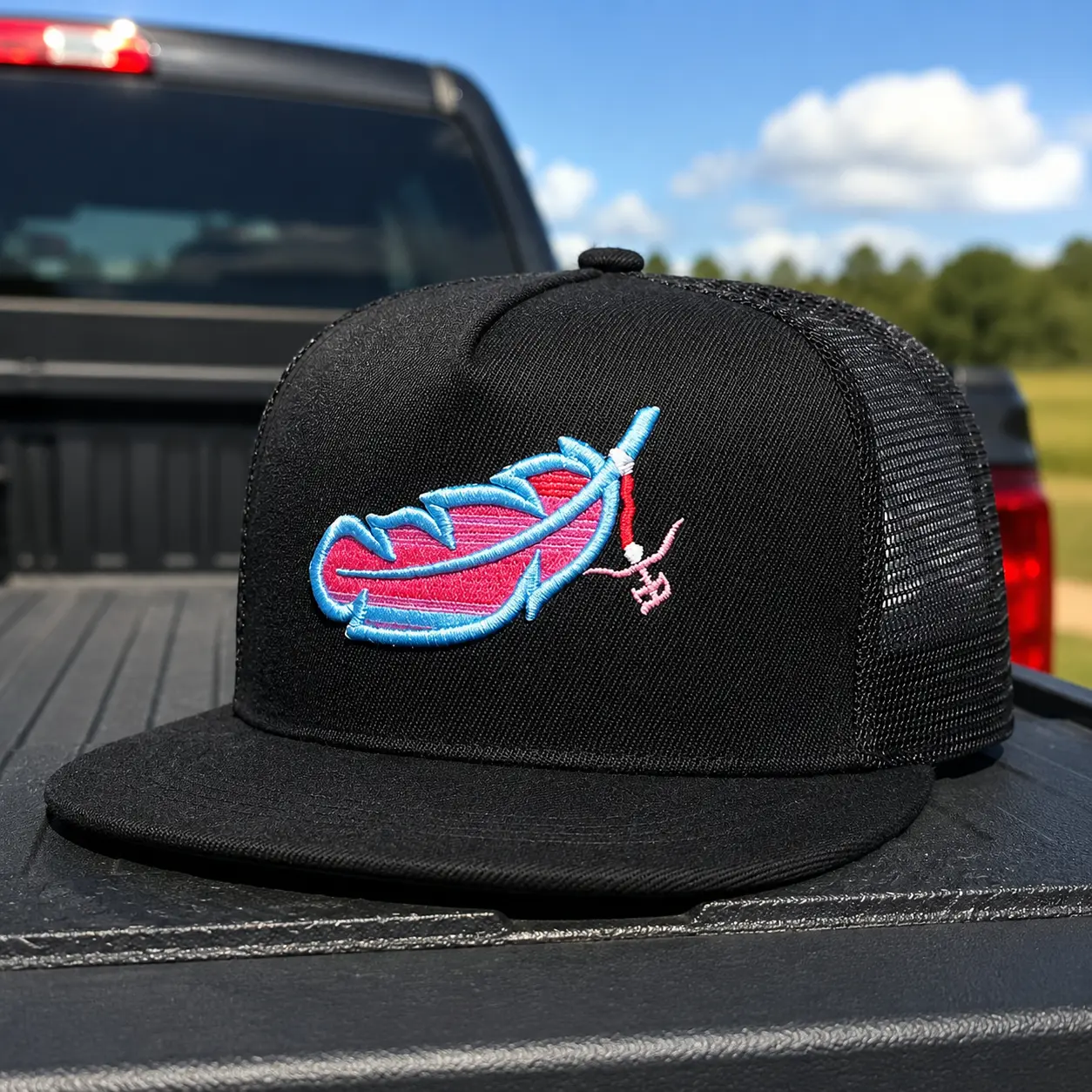 Feathered Outlaw Trucker Snapback Cap, The Rancher Feather Cotton Mesh Back Breathable Snapback, Unisex Hat Gift