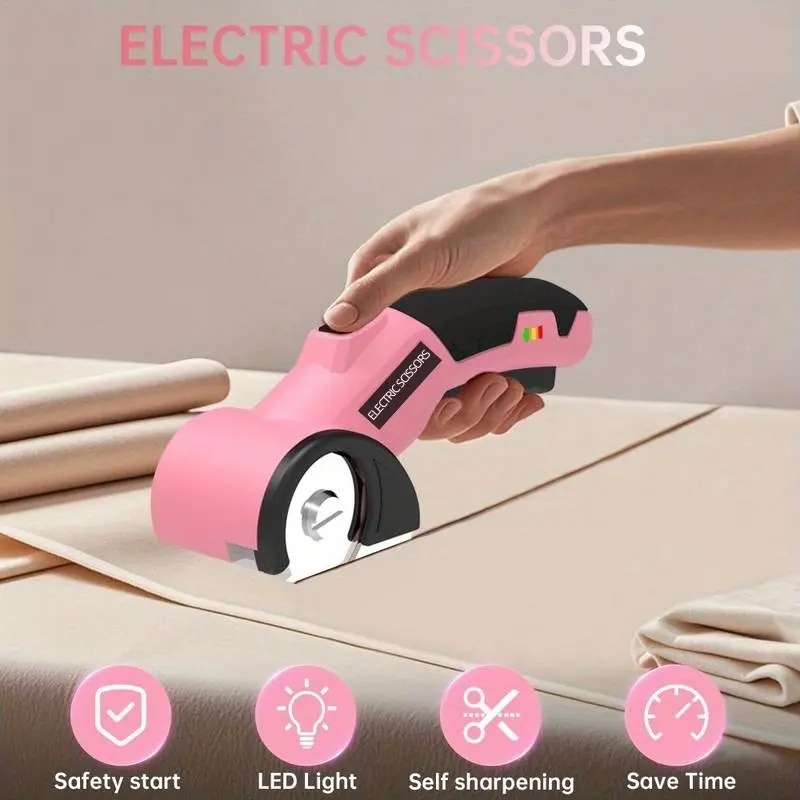 Cordless Electric Portable Scissors with Safety Lock, LED Light, Ergonomic Non-Slip Handle, Versatile Home Cutting Tool for Fabric, Cardboard, Carpet and More