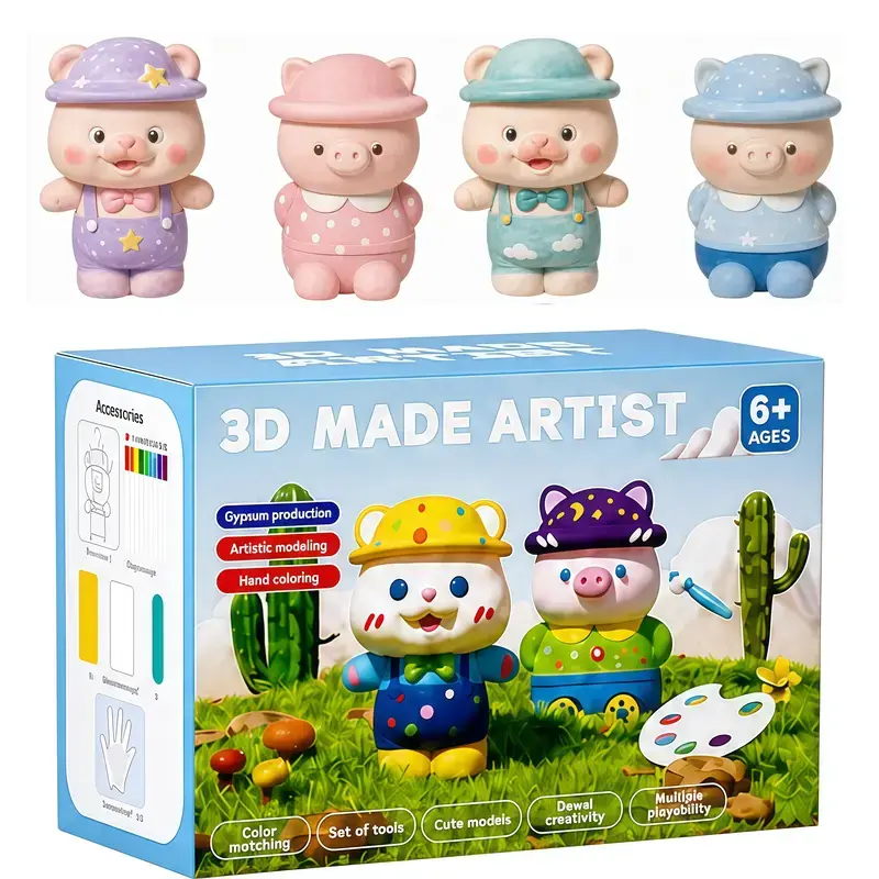 Multi-style cute cartoon plaster figurines, hand-painted blank molds, parent-child educational coloring toy ornaments