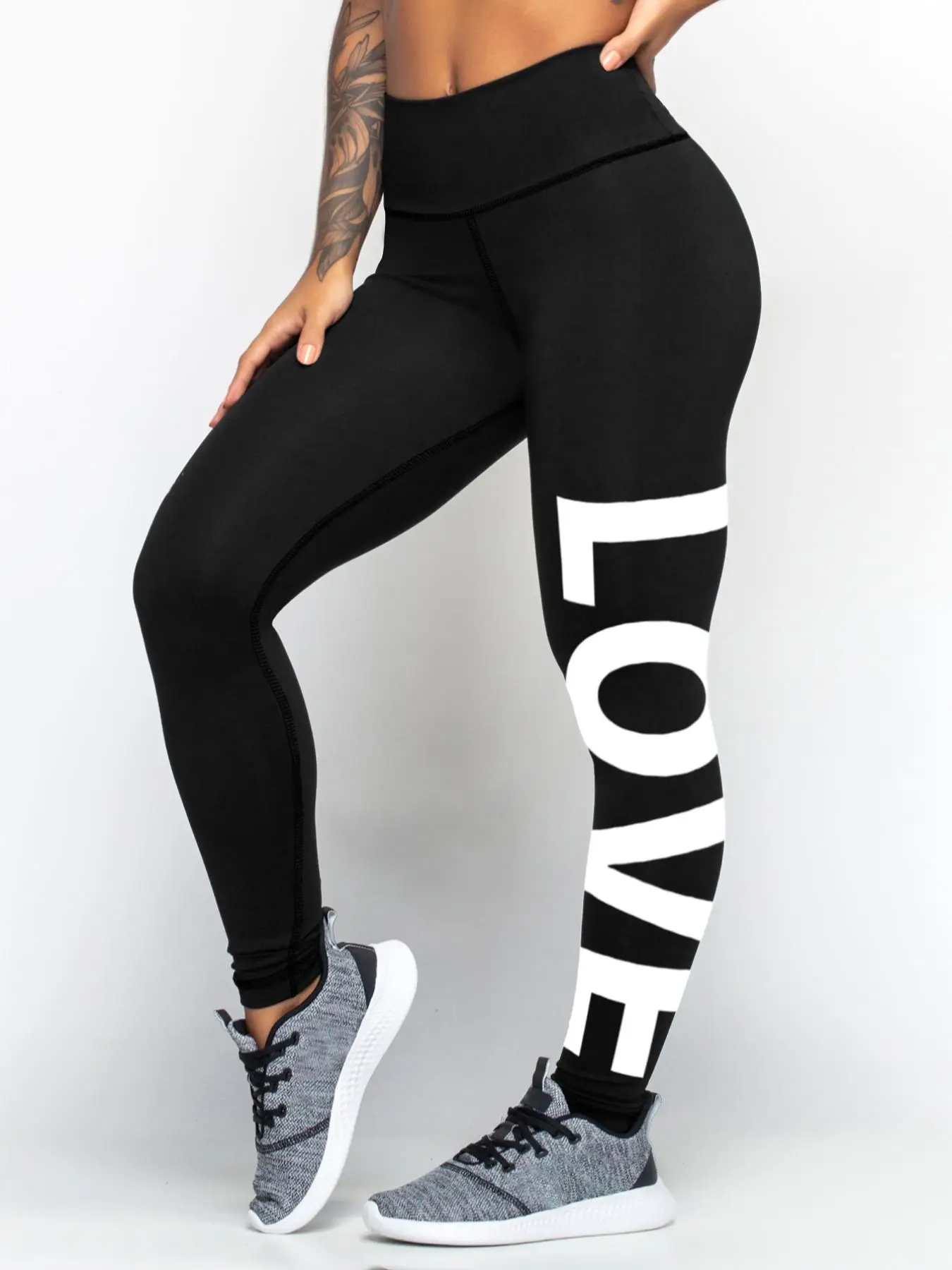 Women's Letter "LOVE" Print High Waist Sports Leggings, Sporty Comfy Skinny Pants, Summer Outfits 2024, Gym Clothes, Ladies Sportswear, Tummy Control