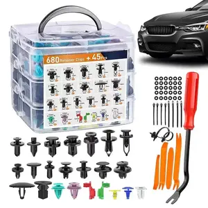 【FathersDayGift】680/725Pcs Paintless Car Bumper Repair Kit Universal Plastic Rivets Screws & Pry Tools Fastener Set for Auto Body Maintenance Dent Removal