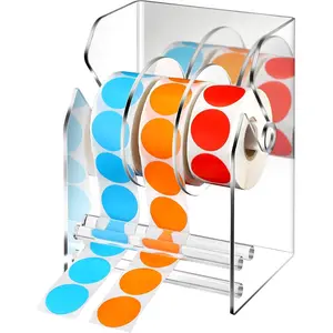 1 count Adjustable Label Dispenser 3 Disks Sticker Roll Holder Sticker Dispenser Clear Label Roll Holder  Tape Organizer Stand for Office Home Desktop