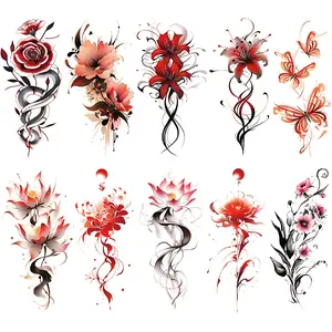 10 Pcs Colorful Rose Lotus Butterfly Temporary Tattoos, Waterproof Realistic Body Art Stickers for Men and Women, Large Half Arm Design