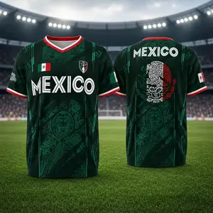 2026 Mexico Soccer Jersey, Chichén Itzá Pyramid Graphic Retro Soccer Jersey, All over Print, Casual Style for All Seasons, Classic Throwback Jersey Sportswear Top