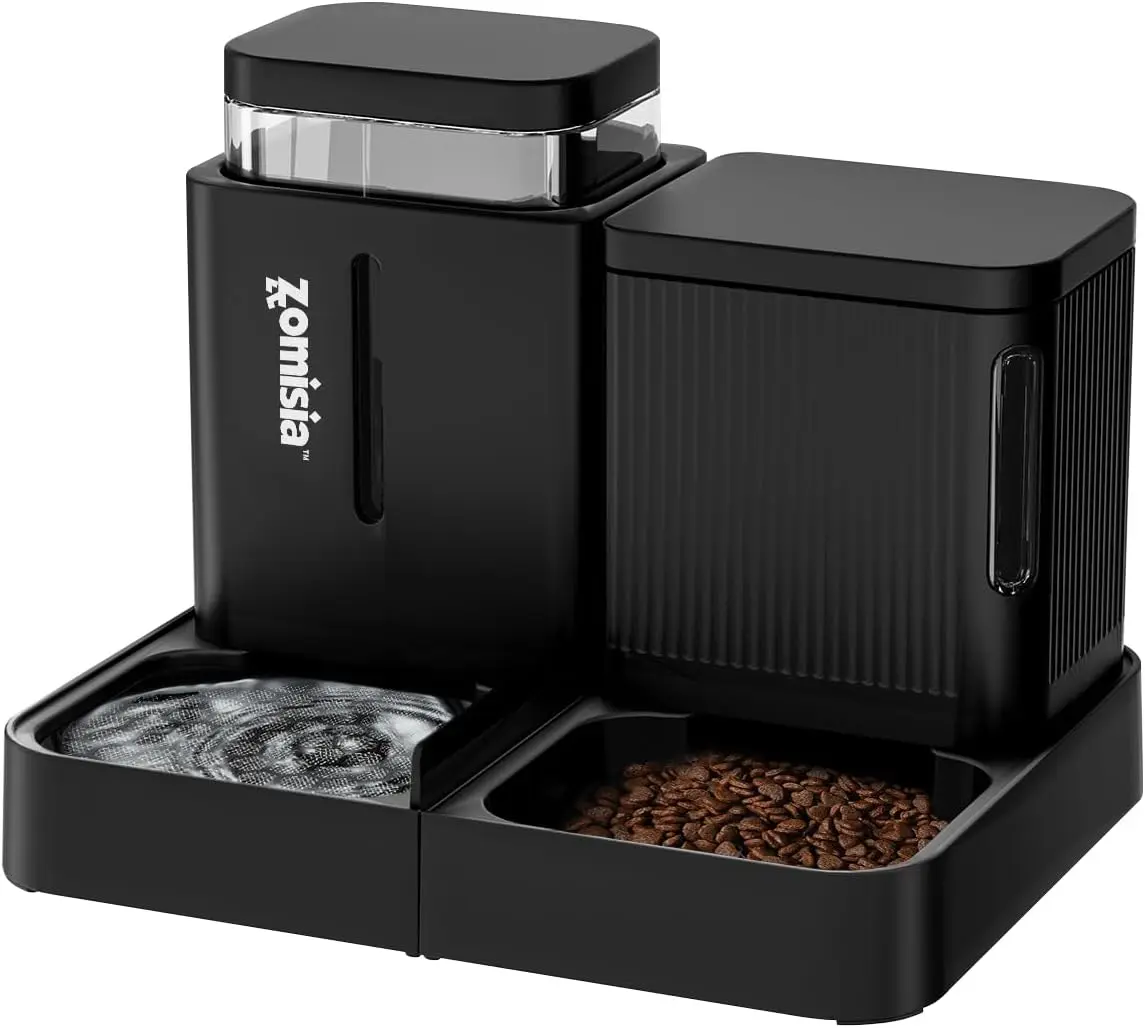 ZOMISIA 2-in-1 Automatic Cat Feeder & Gravity Dispenser Set, 0.8Gal x 2, Black 180-Degree Rotatable Large Capacity Food & Water Bowls for Small-Medium Dogs, Puppies & Kittens