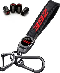 Tire Valve Stem Caps & Genuine Leather Car Keychain Keyring for Challenger Dakota Charger SRT 392 Avenger Durango Accessories Soft Silicone Protection Key Case Aluminum Alloy Corrosion Resistant 4pcs Package