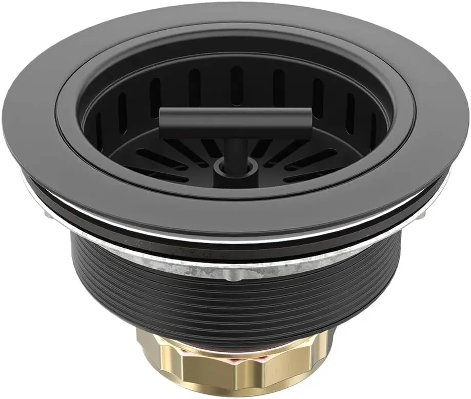 Black Kitchen Sink Drain Matte Black Sink Strainer 3-1/2 Inch Drain Assembly Kit Replacement for Universal 3.5 Inch Kitchen Sink, All Stainless Steel  with Strainer Basket and Drain Stopper