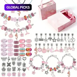 67 Pcs DIY Charm Bracelet Beads Set, Mixed Beads Beaded Jewelry Making Kit with Portable Jewelry Box, Includes Beads, 3 Bracelets and 3 Necklaces, Perfect Birthday Gift for Girls Aged 6–10, DIY with Charms