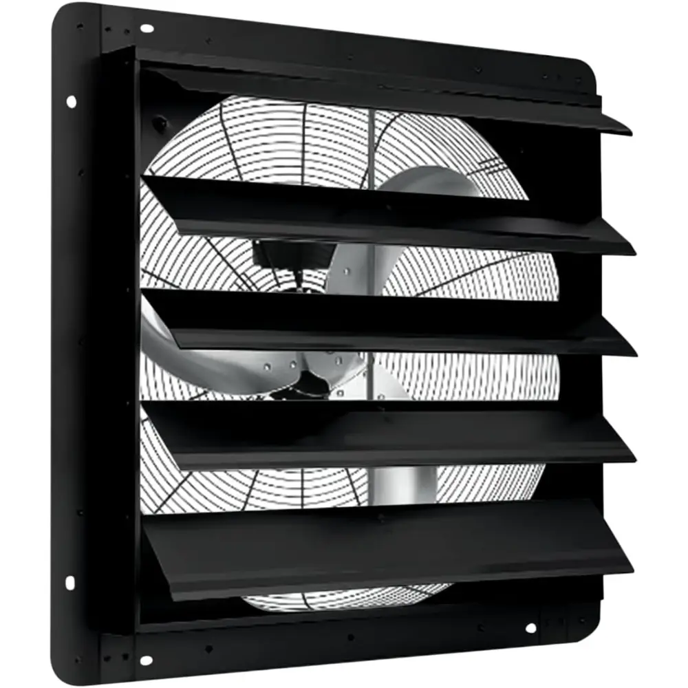 24" Wall-Mount Corrosion-Resistant Aluminum Metal Shutter Exhaust Fan, 3500 CFM High-Speed Ventilation, 1500 RPM Low-Noise Operation, Auto Shutter, 120V Line Voltage, Heat Removal, Easy Plug-and-Play Installation for Attic, Garage