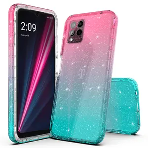 Luxury Hybrid Bling Glitter Sparkle Colorful Gradient Transparent Fashion Cute Skin Cover Case Compatible With T-Mobile REVVL 6 5G / REVVL 6 Pro 5G - Durable Phone Accessories Protection Smartphone
