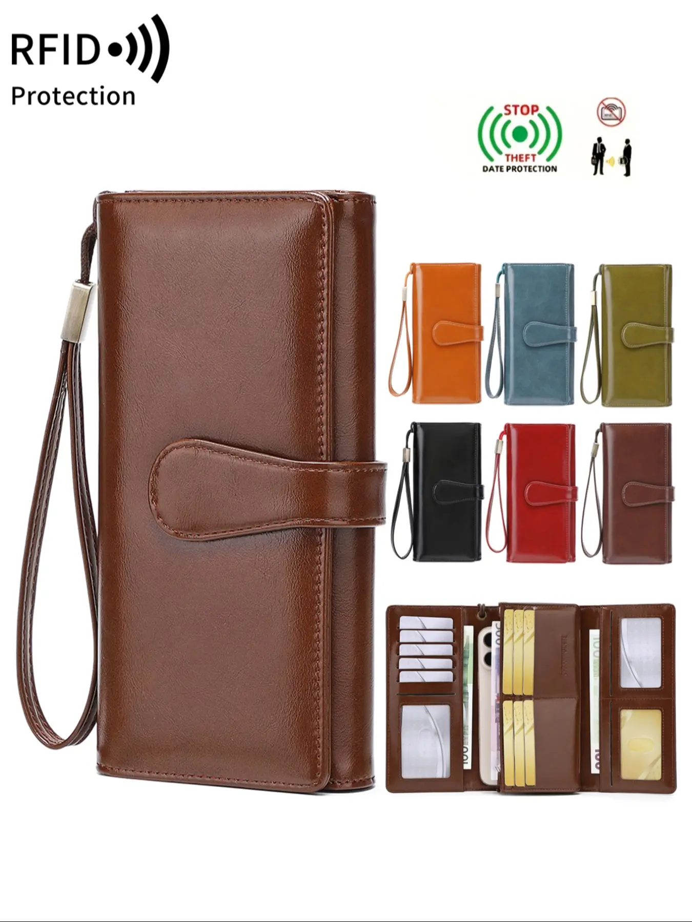 New Rfid Anti-Theft Large Capacity Women's Wallet, Zipper Wallet Design, Rfid Blocking Wallets, Rfid Protected Wallet, Durable Wallet, Trifold Wallets, Vintage Multi-Functional Trifold Long Wallet with Card Slots ID Window Phone Slot