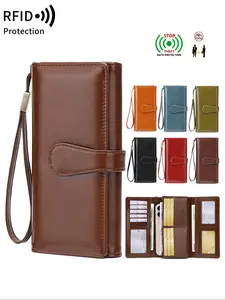 New Rfid Anti-Theft Large Capacity Women's Wallet, Zipper Wallet Design, Rfid Blocking Wallets, Rfid Protected Wallet, Durable Wallet, Trifold Wallets, Vintage Multi-Functional Trifold Long Wallet with Card Slots ID Window Phone Slot