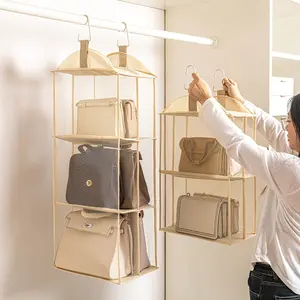 Space-Saving Compact Handbag Organizer with Detachable Compartments - Clear Purse Storage Holder for Closet, Bedroom & Living Room, 2 Compartment, Pouch Hanging, Wardrobe