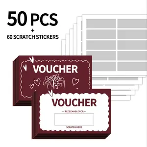 50 Heart Discount Coupons Scratch Cards, Surprise Drawing Game Birthday Festival Gift Cards, Copper Paper Material
