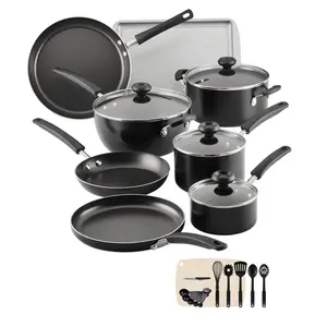 Farberware Easy Clean 24 Piece Aluminum Nonstick Cookware Pots and Pans Set, Black